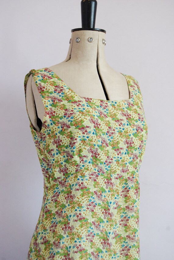 Vintage 1990s Chartreuse floral rayon crepe dress… - image 7