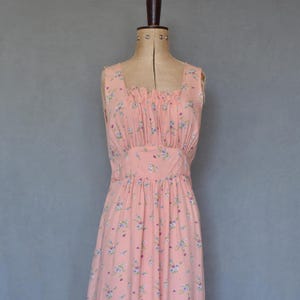 Vintage 1940s pink floral smocked slip dress nightgown - 40s rayon silk slip negligee lingerie nightie nightdress nightgown - Ditsy floral