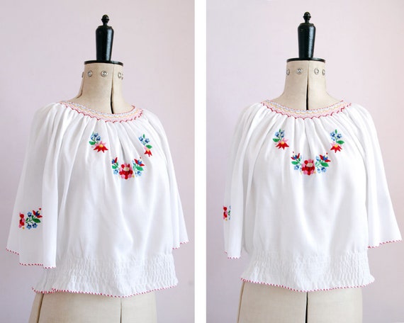 Vintage 1960s 70s 30s Embroidered Hungarian blouse