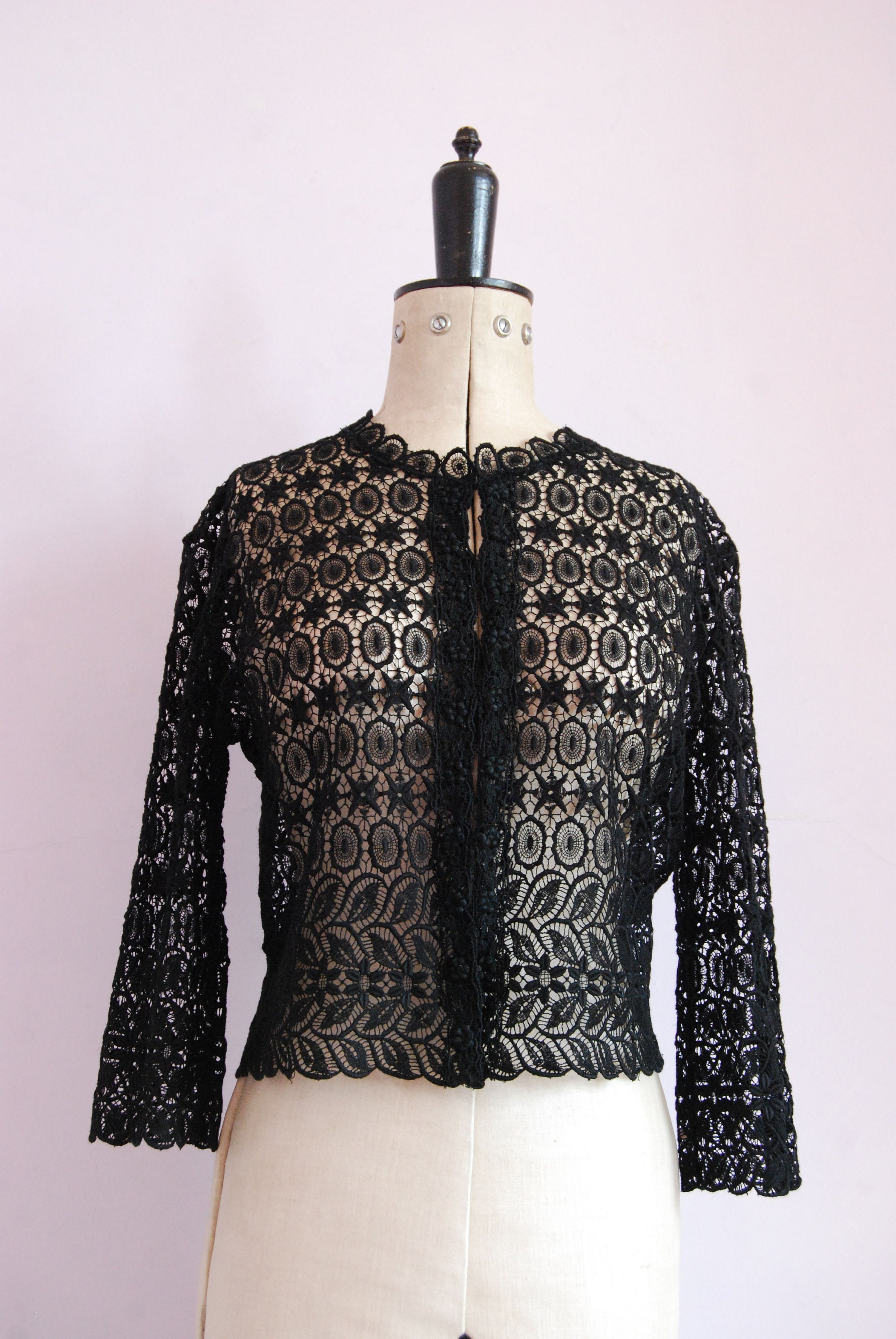 Vintage Antique black lace cardigan blouse bolero light jacket | Etsy