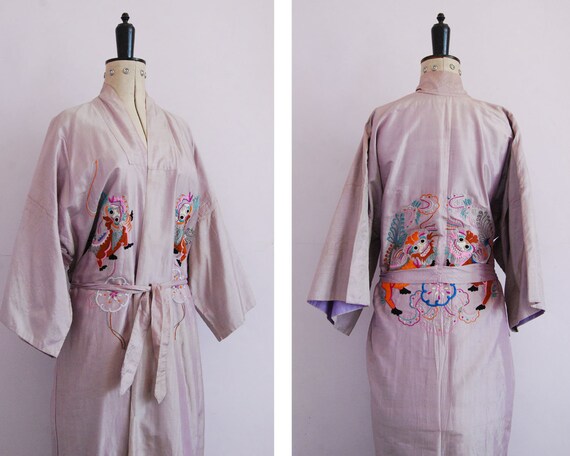 Antique Vintage 1910 1920s Japanese dragon mauve r