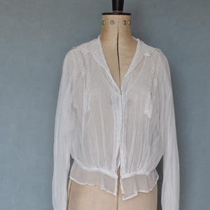 Antique Victorian white lace tulle net collar blouse top shirt chemise jacket - Antique white lace net blouse - Edwardian lace tulle blouse