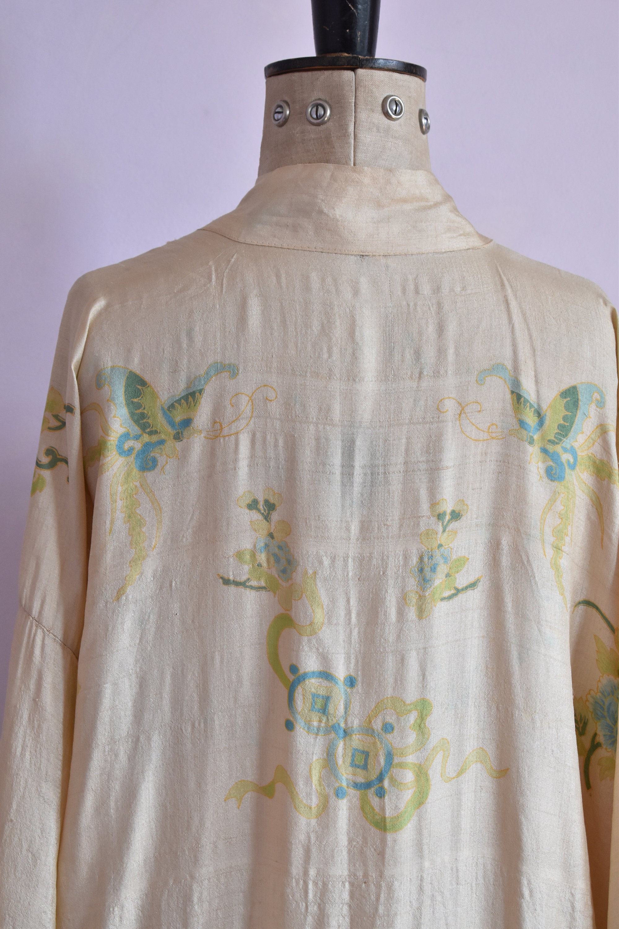 Vintage 1920s Japanese Raw Pongee Silk Blue Dragon Kimono Vintage 1920s Japanese Raw Pongee Silk Blue Dragon Kimono