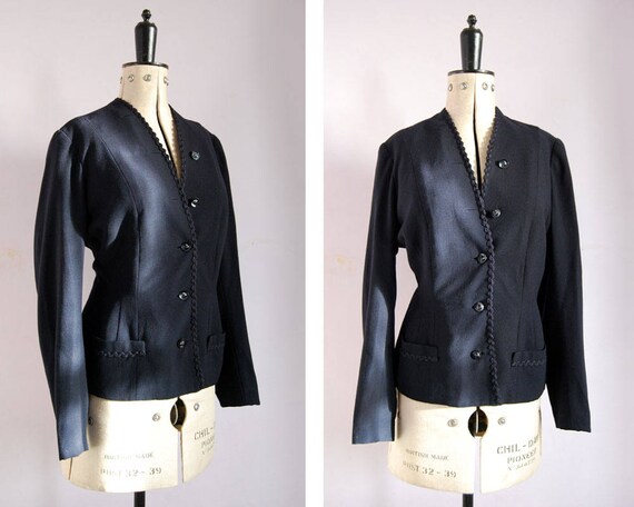 Vintage 1940s navy wool fitted jacket - 40s navy c