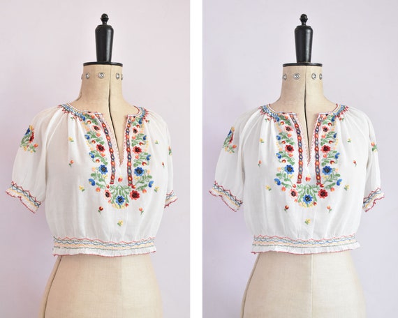 Vintage 1930s sheer embroidered Hungarian blouse -