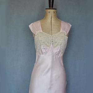 Vintage 1930s 40s Rona Gay pink lace silky liquid satin rayon nightgown - lace and silk slip - 30s silk gown negligee nightgown lingerie