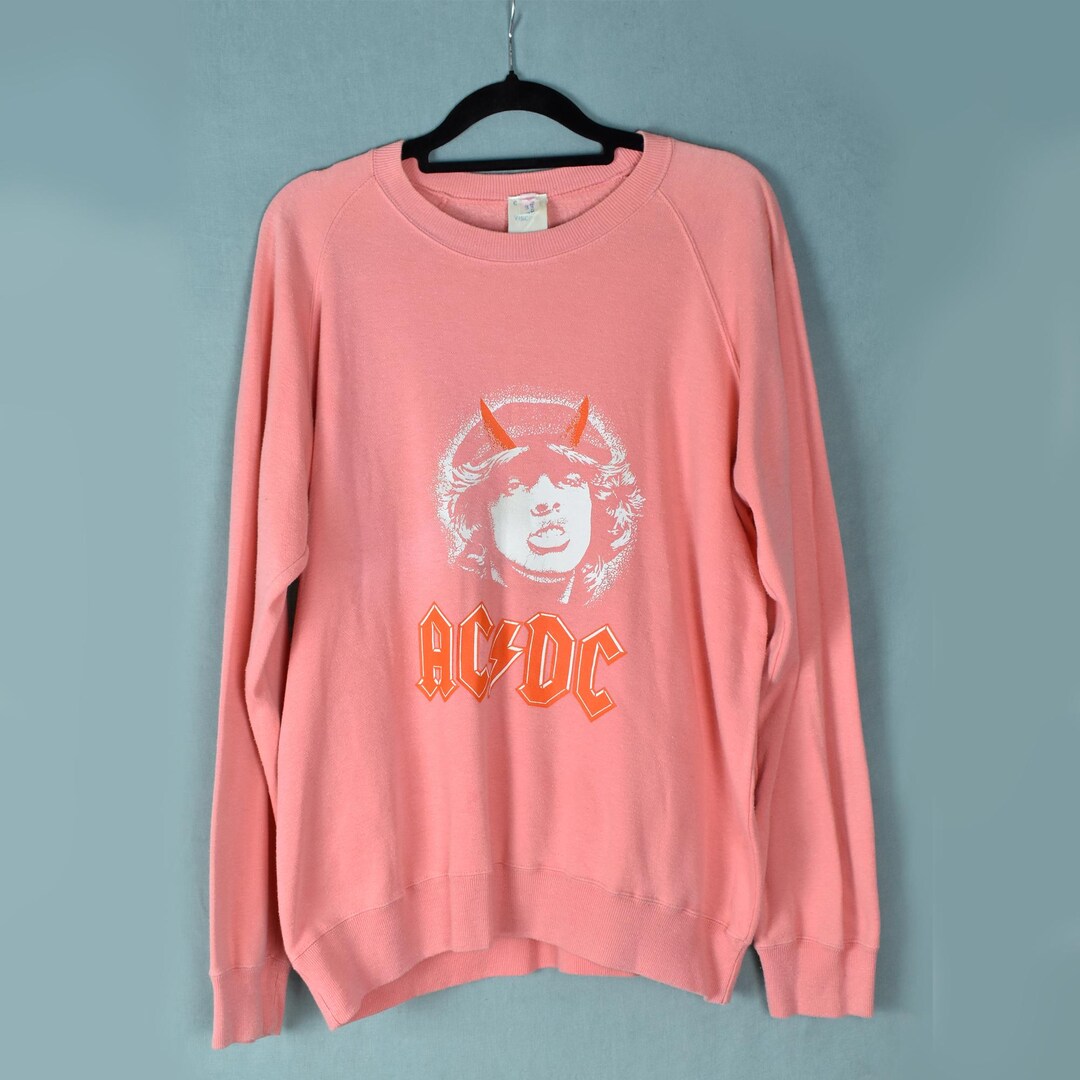 Vintage ACDC Highway to Hell Angus Young Printed Pink Cotton Sweatshirt ...