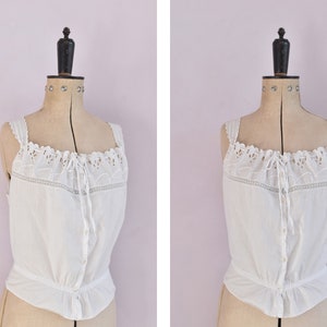 Vintage Antique Victorian Edwardian embroidered broderie anglaise white cotton peasant blouse top - Corset cover camisole - Antique Lingerie
