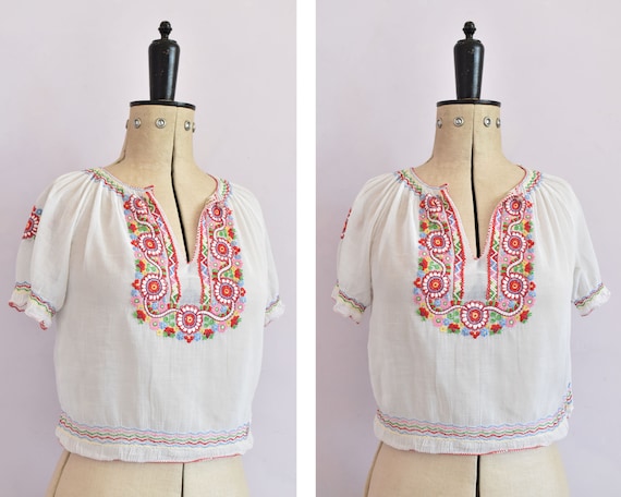 Vintage 1930s embroidered Hungarian sheer blouse -