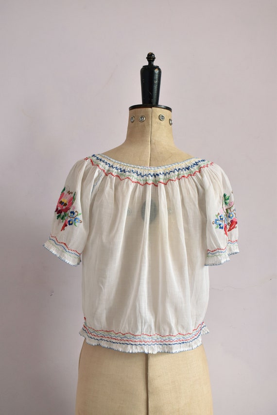 Vintage 1930s Hungarian embroidered floral sheer … - image 8