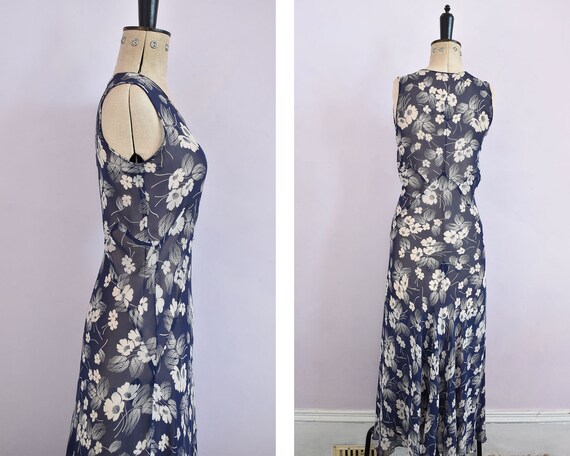 Vintage 1930s navy & white silk chiffon bias cut … - image 6