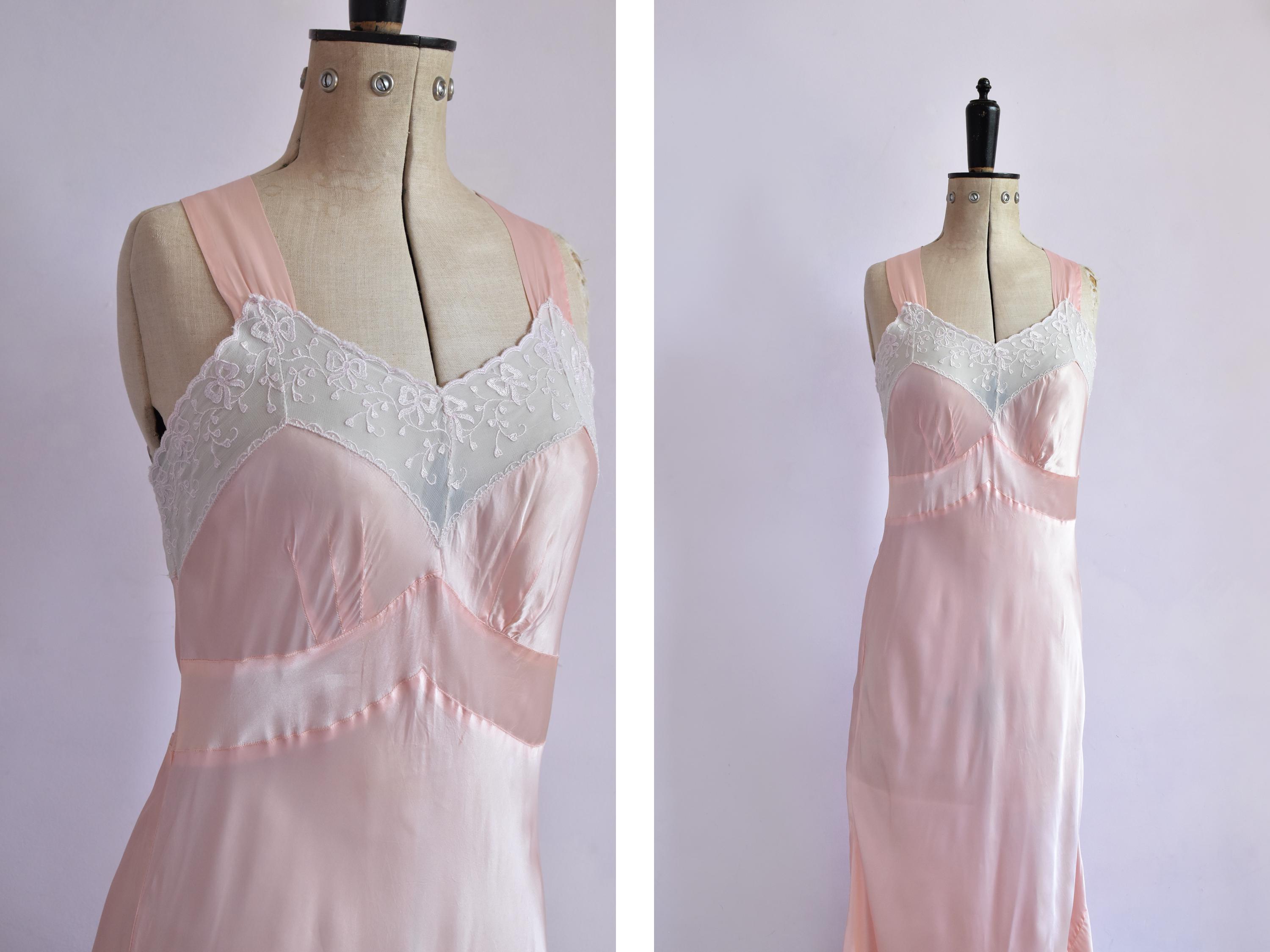 Vintage 1930s 40s Ro Jene Bows Pink & Lace Silky Satin Rayon