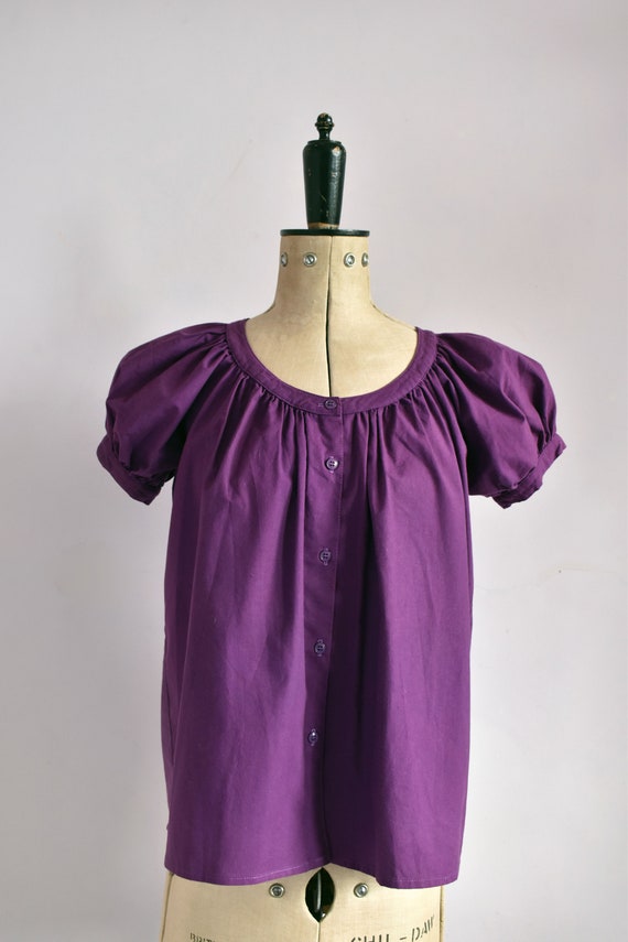 Vintage 1970s Anastasia Paris purple cotton puff … - image 2