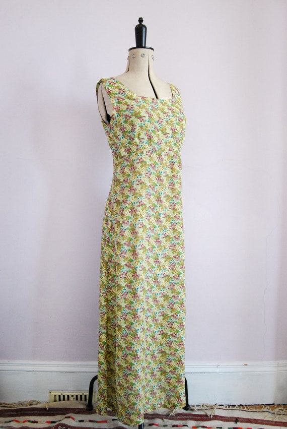 Vintage 1990s Chartreuse floral rayon crepe dress… - image 5