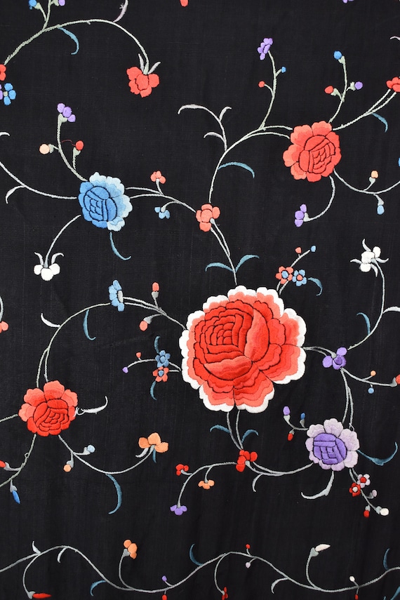 Vintage 1920s silk embroidered floral rose & bird… - image 10