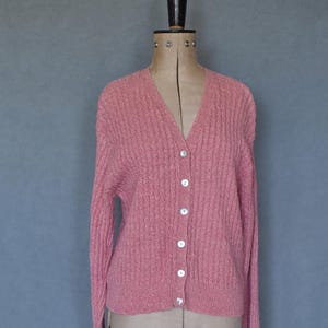 Vintage 1990er Jahre 1990er Jahre Baumwolle Handstrick Zopfmuster Strickjacke - Cardigan - Preppy Strickjacke - Zopfmuster