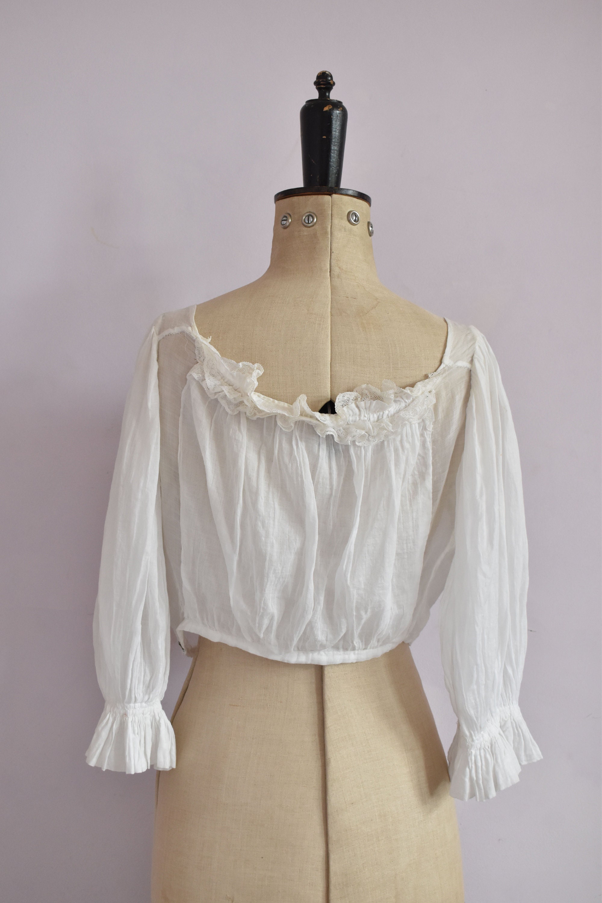 トップス antique 1900s white blouse Antique 1900s XS Edwardian White Cotton Voile Pouter Pigeon