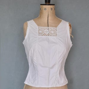 Vintage Antique Victorian Edwardian crochet lace white cotton peasant blouse top corset cover camisole - Antique Lingerie cami vest