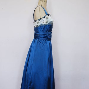 Vintage 1950s blue satin ball gown 50s prom dress 50s satin prom dress 50s beaded prom dress 50s evening gown 50s party dress xs image 4