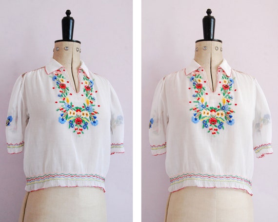 Vintage 1930s 40s Hungarian embroidered sheer cott