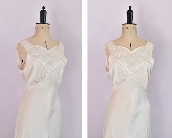 Vintage 1930s 40s white silk floral embroidered bi