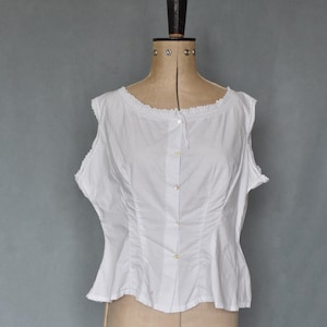 Vintage Antique Victorian French V broderie anglaise lace cotton corset cover - Edwardian corset cover - Victorian camisole - Antique blouse