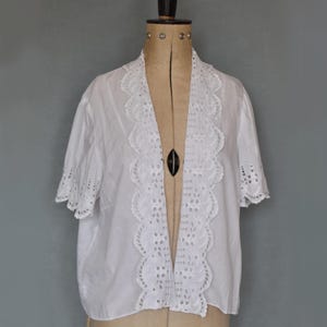 Antique Edwardian white cotton embroidered cut work eyelet open blouse shirt chemise bed jacket - Antique Edwardian broderie anglaise blouse