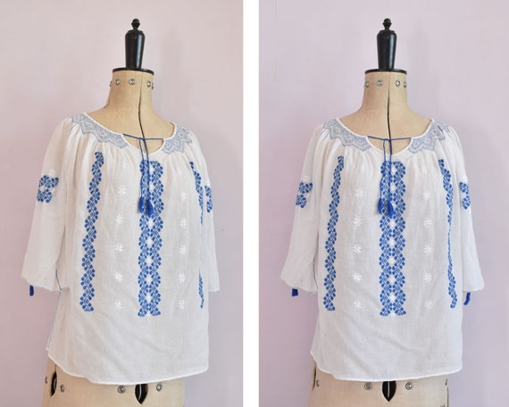 Vintage 1970s hand embroidered Romanian blouse - 7