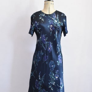 Vintage 1990s Laura Ashley blue floral t shirt mini bias dress - 90s floral dress - 90s babydoll dress - 90s summer dress - 90s mini dress