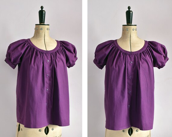 Vintage 1970s Anastasia Paris purple cotton puff … - image 1