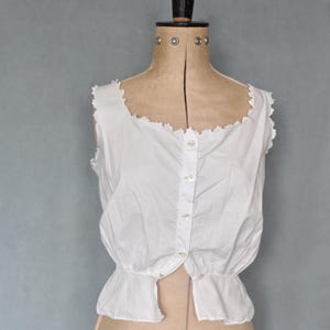 Vintage Antique Victorian French embroidered scalloped white cotton corset cover - Edwardian corset cover Victorian camisole Antique blouse