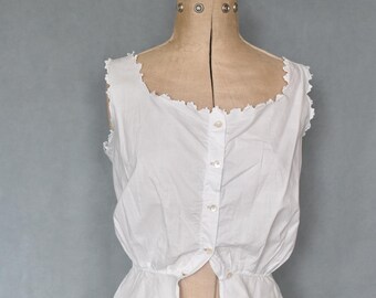 Funda de corsé de algodón blanco festoneado, bordada, francesa, victoriana antigua, vintage - Funda de corsé eduardiana, camisola victoriana, blusa antigua