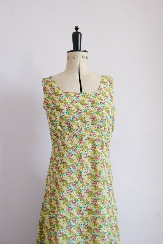 Vintage 1990s Chartreuse floral rayon crepe dress… - image 3