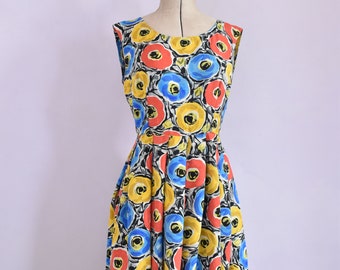 Vintage jaren 1950 ruwe zijde bloemen fit & flare-jurk - jaren 50 bloemenjurk - jaren 50 jurk - jaren 50 fit & flare-jurk - jaren 50 patroonjurk