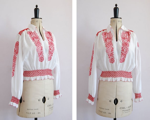 Vintage 1960s 70s 30s embroidered Hungarian blouse