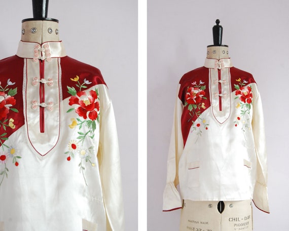 Vintage 1940s Japanese hand embroidered pajama blo