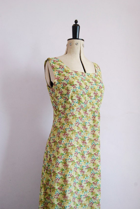 Vintage 1990s Chartreuse floral rayon crepe dress… - image 6