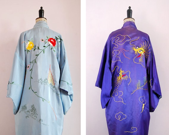 Vintage 1930s 40s Japanese reversible blue floral