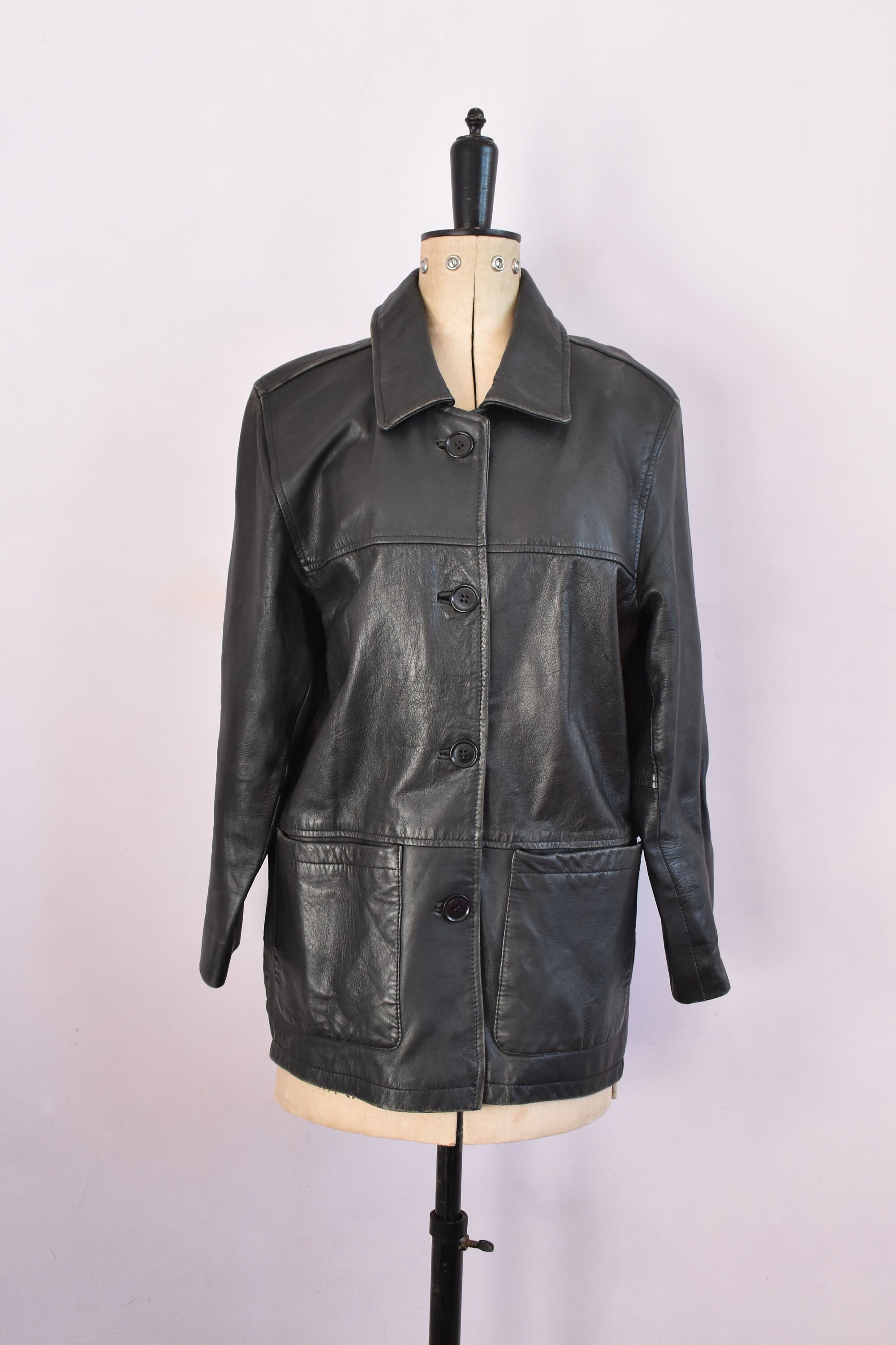 ジャケット・アウター 90s vintage MILAN LEATHER tracker jacket Vintage *KIDS SIZE XL* Authentic Milan Leather Jacket With