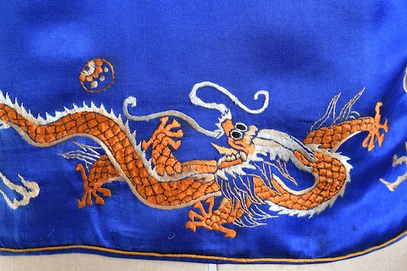 Vintage 1920s 1930s embroidered dragon blue silk … - image 9