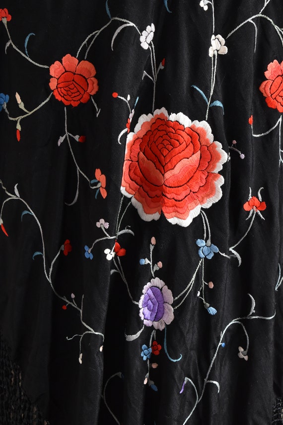 Vintage 1920s silk embroidered floral rose & bird… - image 3