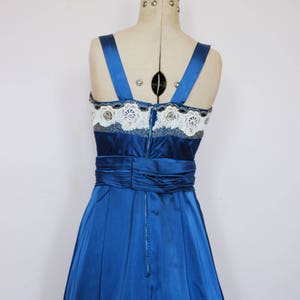 Vintage 1950s blue satin ball gown 50s prom dress 50s satin prom dress 50s beaded prom dress 50s evening gown 50s party dress xs image 5