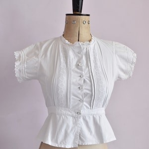 Vintage Antique Victorian Edwardian embroidered broderie anglaise white cotton peasant blouse top - Corset cover camisole lingerie