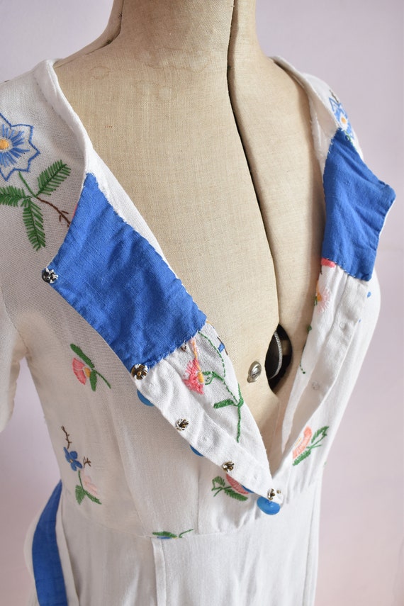 Vintage 1930s 40s floral embroidered linen dress … - image 9