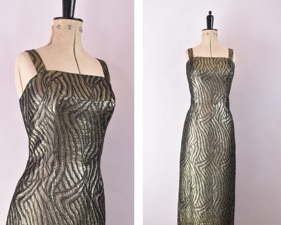 Vintage 1950s 60s Gold lame brocade wiggle bodycon