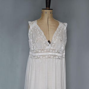 Vintage Antique white cotton embroidered lace insert chemise slip dress nightdress nightgown lingerie 1910 1900s Victorian Edwardian batiste