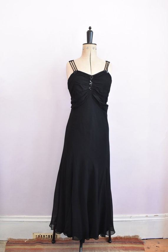 Vintage 1930s ruched black chiffon sequin formal … - image 2