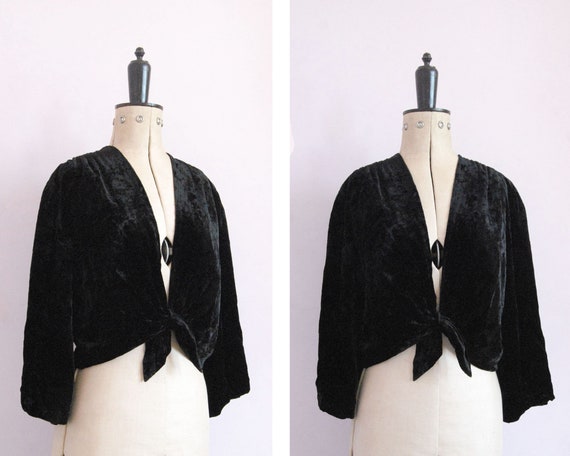 Vintage 1930s silk velvet black blouse bolero crop