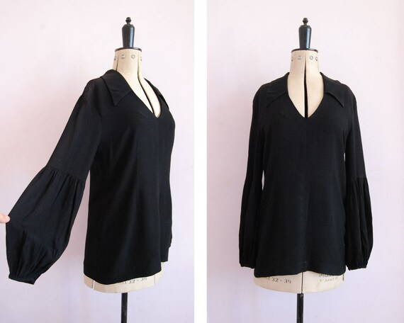Vintage 1960s 70s Annacat black rayon moss crepe b