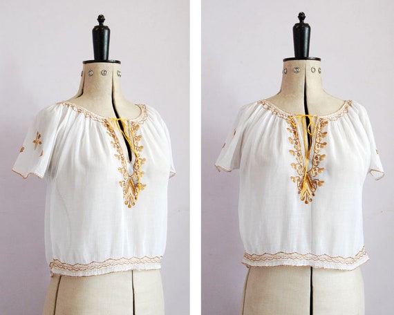 Vintage 1930s 40s embroidered Hungarian blouse - 3